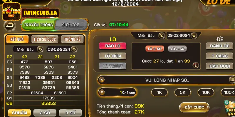 Lô đề online IWIN CLUB - Vốn Chơi 1 Ăn Tiền 99/999/9999 5 Lô Đề online IWIN CLUB